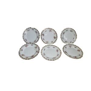 6 KPM Berlin Porcelain Dinner Plates ~ White ~ Gold with flowers